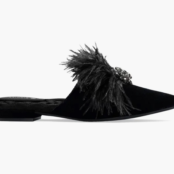 Birdies Dove Black Feathered Mules - Sz. 10 - New in Box - Picture 5 of 14